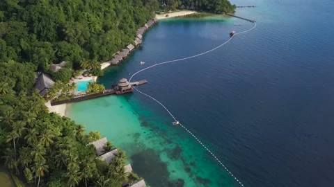 Drone hover Above Samal Island Pearl Farm beach Resort, Aerial 4K Stock Footage 237698329