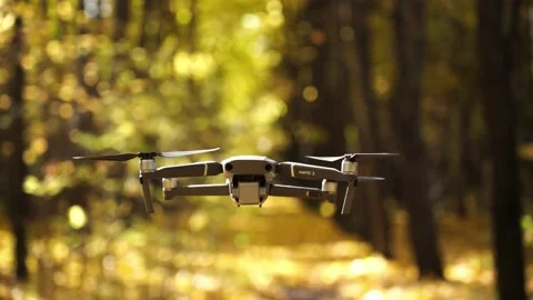 The drone hovered in the air at a position at a low altitude Stock Footage 162765271