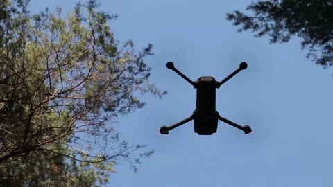 Drone hovering in the air with forest background Stock Footage 134336827
