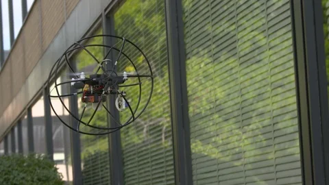 Drone hovering near building Stock Footage 93526853