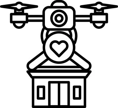 A drone is hovering over a building with a heart on it Illustrazione stock
