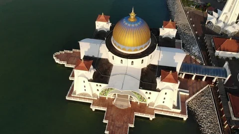 Drone hovering over the Malacca Straits Mosque at morning. Stock Footage 104226508