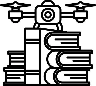 A drone is hovering over a stack of books Stock Illustration