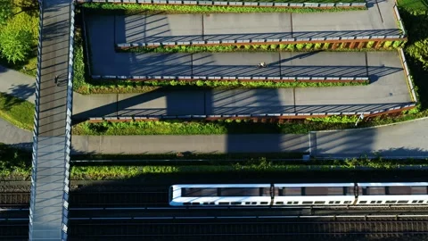 Drone hovering over train tracks in Copenhagen 4K Stock Footage 237375260