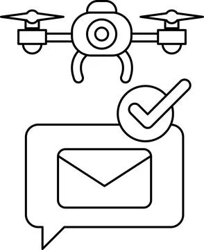 A drone is hovering over a white envelope with a check mark on it Stock Illustration