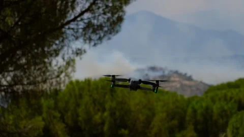 Drone Hovering Over Wildfire Area Stock Footage 344165452