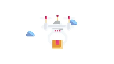 A drone hovers above a box with a fluffy cloud in the background, showcasin.. Stock Footage 332321877