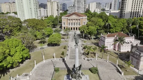Drone hovers around statue in Praça da República in Belém, Pará, Brazil Vídeo Stock 284471960