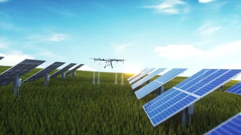 Drone Hovers Over Solar Panels Field Showcasing Renewable Energy, Technolog.. Stock-Footage 314069562