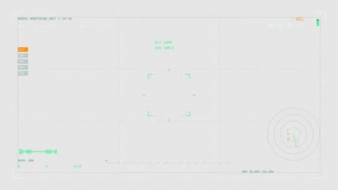 Drone HUD Viewfinder Screen with Radar and Telemetry Overlay Stock Footage 337880486