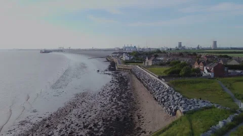 Drone. Humber estuary. Floor stone defen... | Stock Video | Pond5