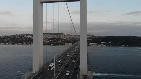 Drone hyperlapse of Bosphorus Suspension Bridge (15 July Martyrs Bridge) Stock Footage 147939329