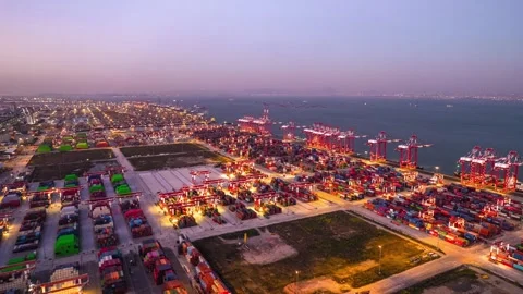 Drone Hyperlapse of Busy International Container Terminal at Guangzhou Port, 4K. Stock Footage 339640273