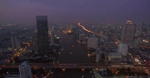 Drone Hyperlapse of Chao Phraya River Traffic, Bangkok, Thailand Stock Footage 75308999