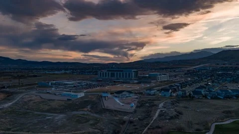 Drone Hyperlapse Of A Children's Hospital And Golf Course During Sunset At Lehi Stock Footage 333374492