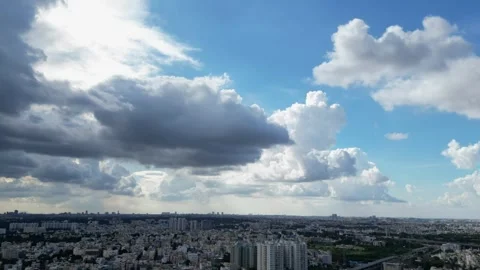 Drone Hyperlapse of City Skyline Under Clear Sky Stock Footage 317335278