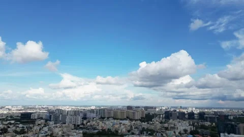 Drone Hyperlapse of City Skyline Under Clear Sky Stock Footage 317336119