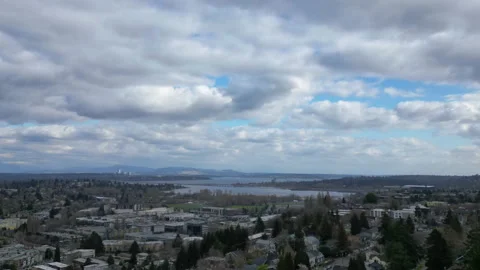 Drone Hyperlapse: Clouds Over NE Seattle &amp; Lake Washington, Seattle, WA, US Video stock 237555808