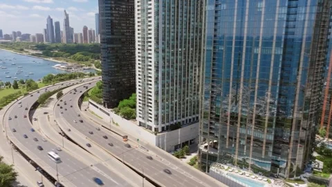 Drone Hyperlapse of Downtown Skyscrapers and City Traffic Stock Footage 339073541