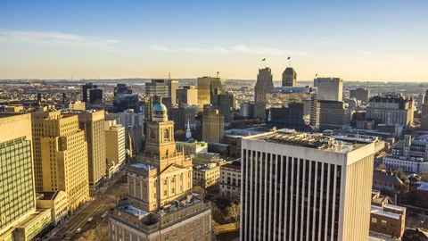 Drone hyperlapse footage of Newark, New Jersey Vídeo Stock 100413019