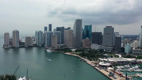 Drone Hyperlapse of Miami Skyline with traffic and skyscrapers 4K Stock Footage 145670207