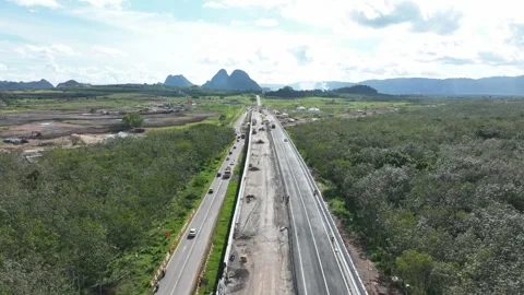 Drone Hyperlapse of new road construction Stock Footage 308917972