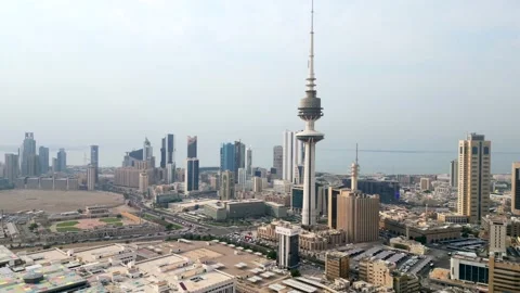 Drone hyperlapse or timelapse of the Liberation Tower in Kuwait City Stock Footage 234185687