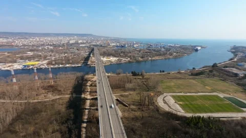Drone Hyperlapse Over Asparuhov Bridge and Varna Bay, 2019 Stock Footage 322939752