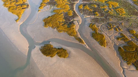 Drone Hyperlapse of the tide in a wetland  in Spain Stock Footage 126353200