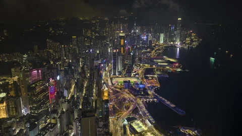 Drone Hyperlapse time-lapse of Hong Kong at Victoria Harbour Stock Footage 250604229