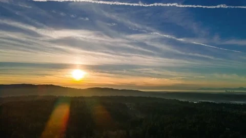 Drone hyperlapse (time lapse) of a sunset in Sammamish Stock Footage 154915054