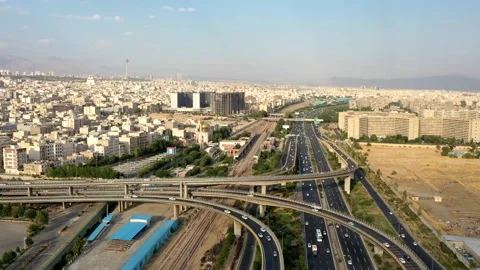 Drone Hyperlapse with Traffic, Milad Tower and Ekbatan Town in Background Tehran Stock Footage 330127061