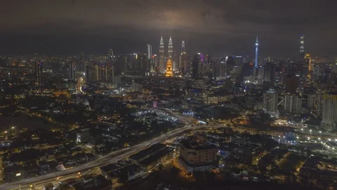 Drone hyperlapse view of buildings and landmarks center Kuala Lumpur city Stock Footage 126386674