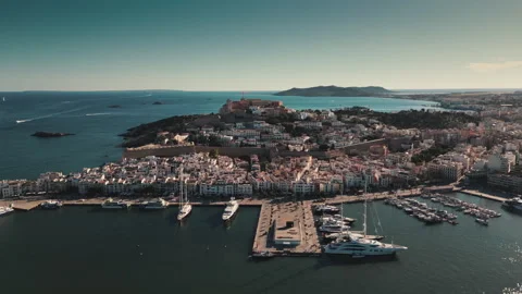 Drone at Ibiza Old Town Stock Footage 308593324