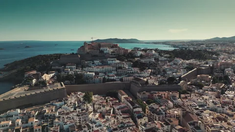 Drone at Ibiza Old Town Stock Footage 308593825