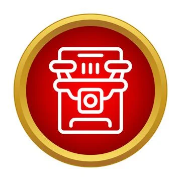 Drone icon with camera on red and gold button Illustrazione stock