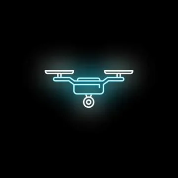 Drone icon concept glowing in blue neon light Stock Illustration
