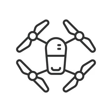 Drone, icon in line design. Drone, quadcopter, UAV, aerial photography, flying Illustrazione stock