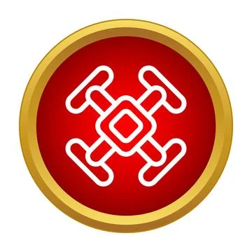 Drone icon outline in red circle with gold border Stock Illustration