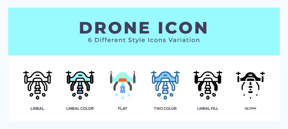 Drone icon set with different styles. Icons designed in filled. outline. fl.. Stock Illustration