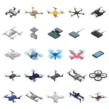 Drone icon set, isometric style Stockillustratie