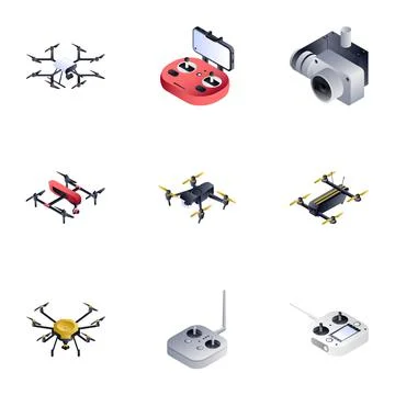 Drone icon set, isometric style Stockillustratie