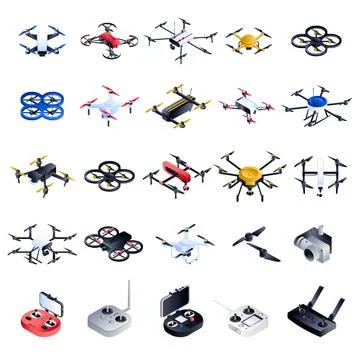Drone icon set, isometric style Stock Illustration