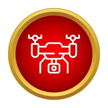Drone icon showing quadcopter with camera on red background Stock Illustration