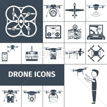 Drone Icons Black Stock Illustrationen