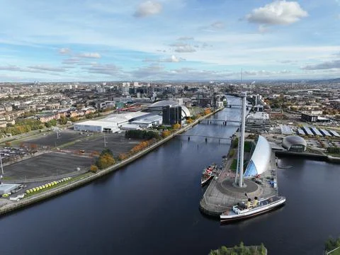 Drone image of Glasgow Science Centre and Tower Stock Photos