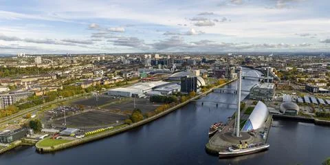 Drone image of Glasgow Science Centre and tower Stock Photos