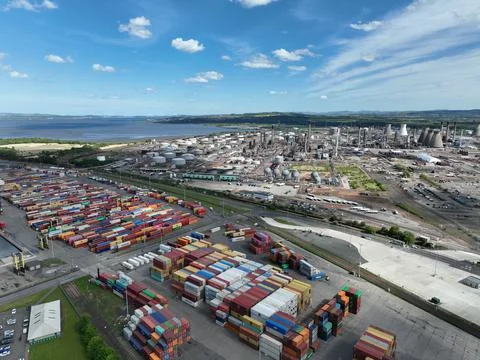 Drone image Grangemouth Container Port and Refinery Stock Photos