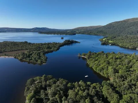 Drone image looking south over Inchtavannach island, Loch Lomond Stock-Fotos