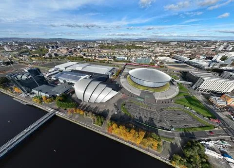 Drone image of Scottish Event Campus, SEC Glasgow Stock Photos